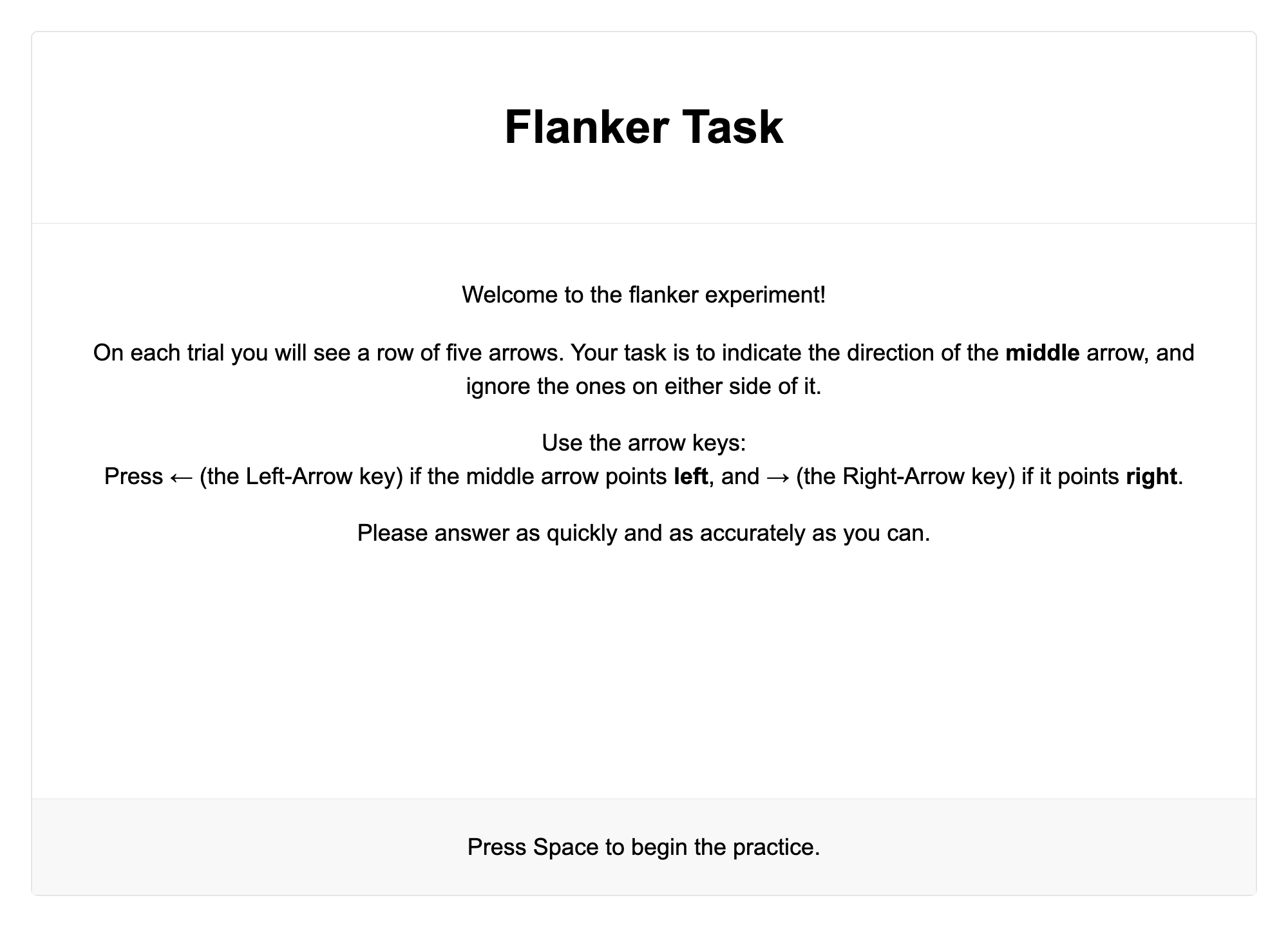 Flanker Task screenshot 1